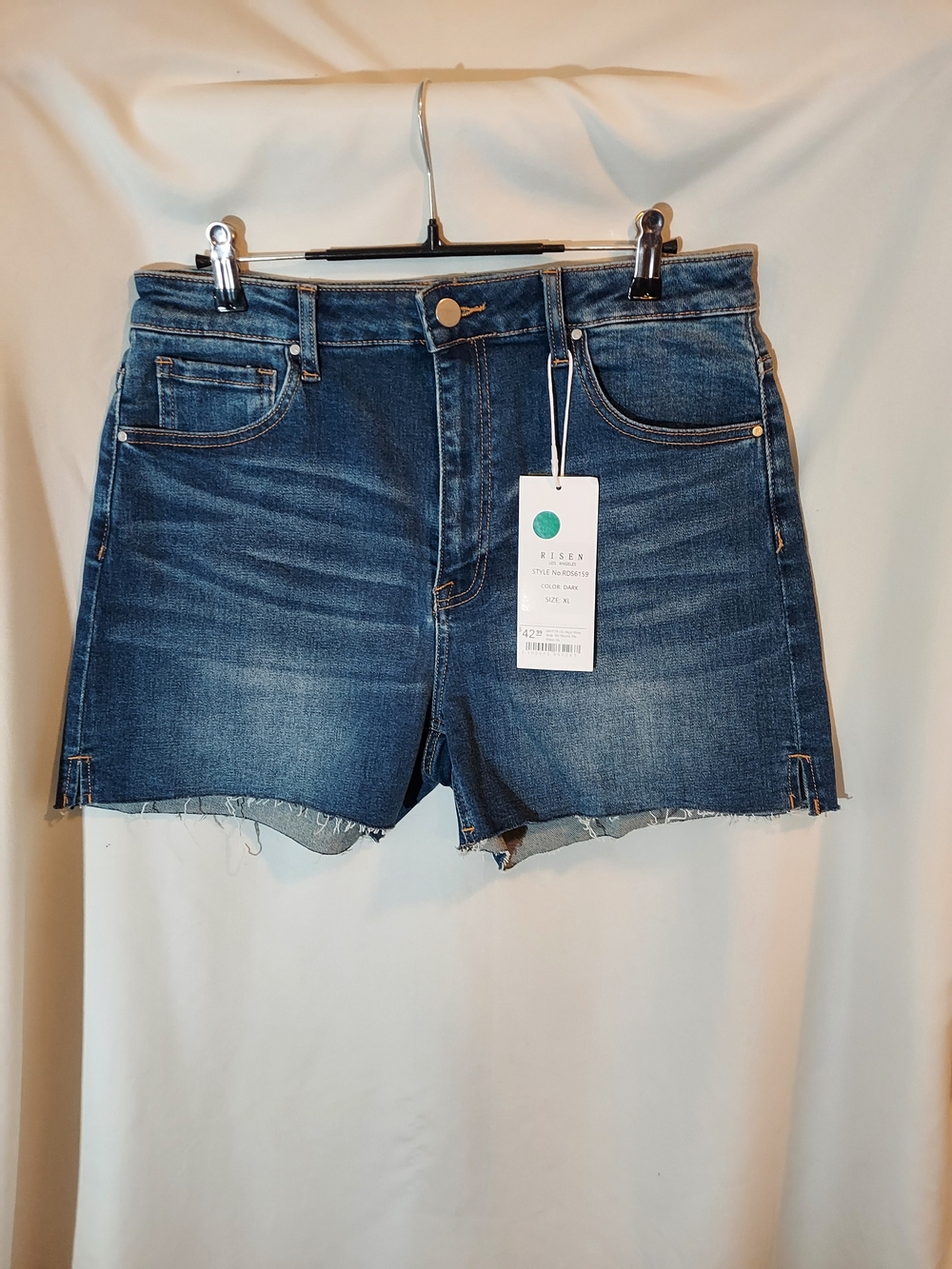 Risen Jeans High Waisted Raw Hem Side Slit Denim Shorts XL - NWT